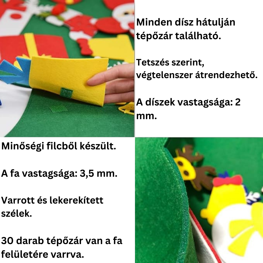 Filc Montessori karácsonyfa 30 dekorációval